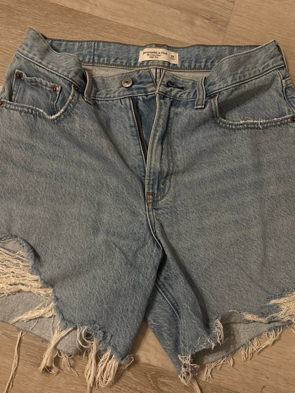 Abercrombie & Fitch Loose High Rise Light Blue Denim Cutoff Shorts